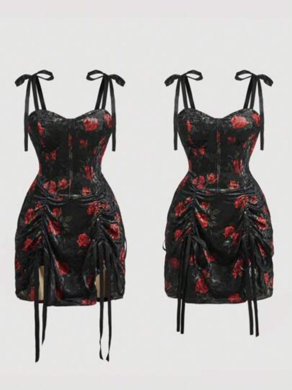 Velvet dress w/ mini roses and ribbons